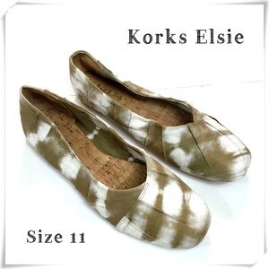 Korks Elsie Palmer Tie Dye Cushioned Ballet Flats Khaki Green